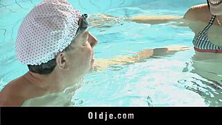 Sweet redhead teen 18+, are you sucking that old cock by the pool?