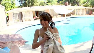 Lexi Bloom Excitedly Swallows Huge Cock Load Poolside