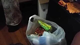 My stepmom is acting like she's not looking at the big black cock flashing.