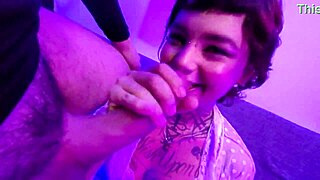 Cute Alternative Teen Fucks Guy and Gets Mouth Filled with Cum