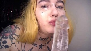 sloppy blowjob with clear toy, sucking it like a cute slut 😈