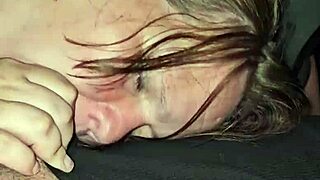 Wife spits on cock, moans while deepthroating.