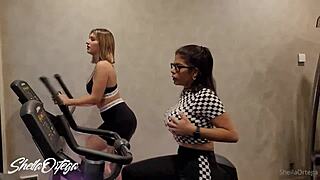 gym lesbians fuck in bathroom