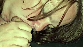 Wife spits on cock, moans while deepthroating.