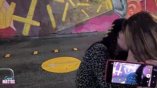 Fast Food Lesbian Encounter with Natural Tits Outdoor Public Fun