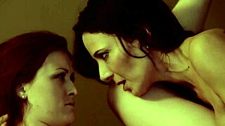 Hot lesbian couple kissing, ripping clothes, licking wet pussies to orgasm