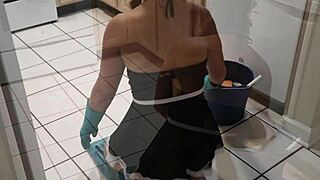 petite 18+ amateur milf works as service slave with tail plug