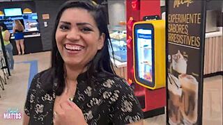 Fast Food Lesbian Encounter with Natural Tits Outdoor Public Fun