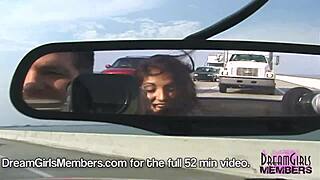 Topless Brunette Flashes Big Tits in Convertible on Skyway Bridge