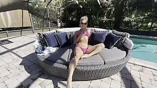 Petite slut cheerleader kait gets slutted out by pool interracial threesome!