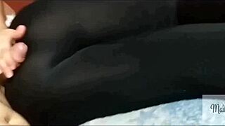 My friend stays overnight with tight leggings, finally allows recording