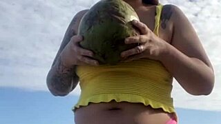 Bikini Splits Swollen Pussy on Beach