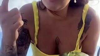 Bikini Splits Swollen Pussy on Beach