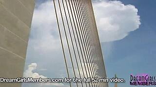 Topless Brunette Flashes Big Tits in Convertible on Skyway Bridge