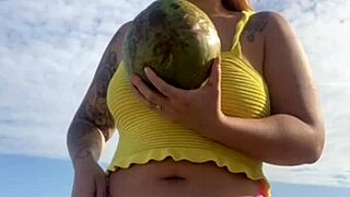 Bikini Splits Swollen Pussy on Beach