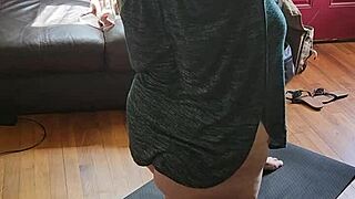 morning yoga session with busty mature milf