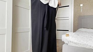 Arab khalifa in stockings gives jerk off instructions to stepson