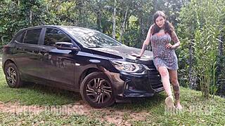 She smokes while I bang her in forest, then sucks me.