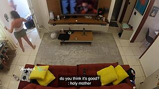 Hot Latina Wife Recognized By Delivery Man, Lets Him Suck Her Tits On Sofa