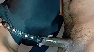 practicing deep throat with ring gag in homemade setting