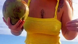 Bikini Splits Swollen Pussy on Beach