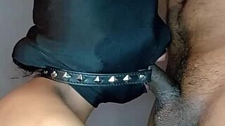 practicing deep throat with ring gag in homemade setting