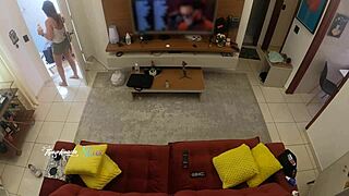 Hot Latina Wife Recognized By Delivery Man, Lets Him Suck Her Tits On Sofa