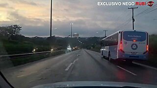 Outdoor humiliation as wife gets big black cock in public while husband drives by