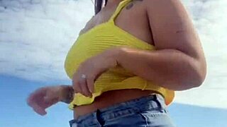 Bikini Splits Swollen Pussy on Beach