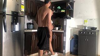 i'm fucking my latina wife rough in the hotel kitchen