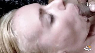 Closeup slowmotion stepdaughter eating cum