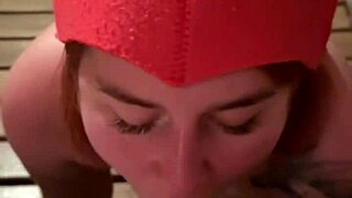 Intense Emotions in the Bathhouse as Redhead Sucks Cock, Swallowing Cum with Passion.