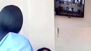 uniformed teen gives intense blowjob