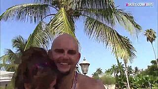 Lovely teen sluts have threesome outdoors