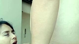 uniformed teen gives intense blowjob