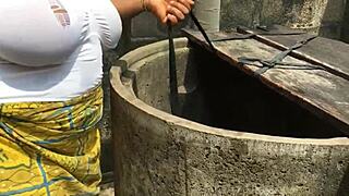 Dirty Bitch Gets Fucked in Doggy Style, Cowgirl, and Anal While Doing Laundry Outside the Compound, Her Ass Spread and Worshiped