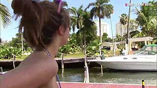 Lovely teen sluts have threesome outdoors