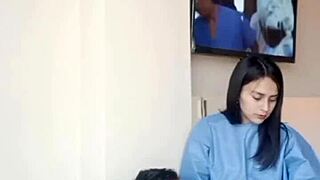 uniformed teen gives intense blowjob