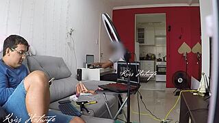 I parade in see-through bikini for the computer technician