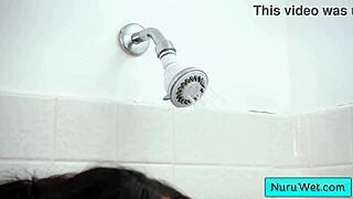 Sexy Busty Ebony Masseuse Offers Soapy Handjob Before Nuru Massage