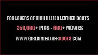 kinky milf teasing in panties, nylon legs, and leather boots