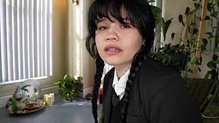 i'm wednesday addams takin' this huge dick deep, ft yhivi, in doggystyle and missionary, cummin' all over