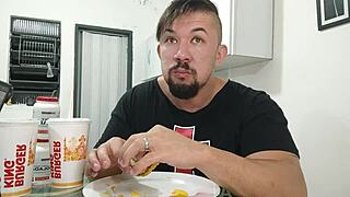 Milf enjoys a big burger king meal