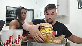 Milf enjoys a big burger king meal