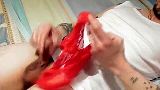 My stepsister catches me with her panties and finishes me off