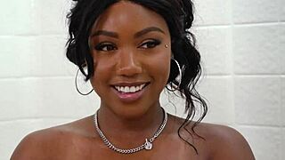 Sexy Busty Ebony Masseuse Offers Soapy Handjob Before Nuru Massage