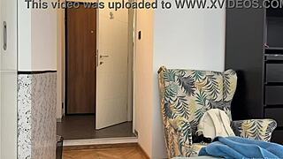 Delivery Man Sees Towel Drop Nude Flashing Big Tits Ass