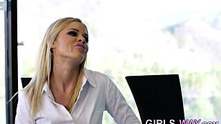 stunning blonde lesbians scissoring in lingerie and stockings