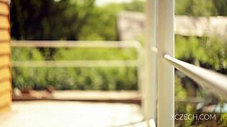 Amazing teen 18+ is playing with her legs in solo masturbation