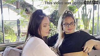 Sexy Blonde Wife with Blue Eyes Fingers and Licks Brazilian Lesbian